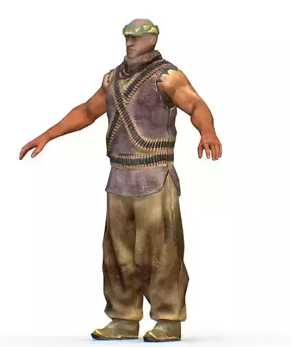 LowPoly Man Old Afghan Soldier 3D Model