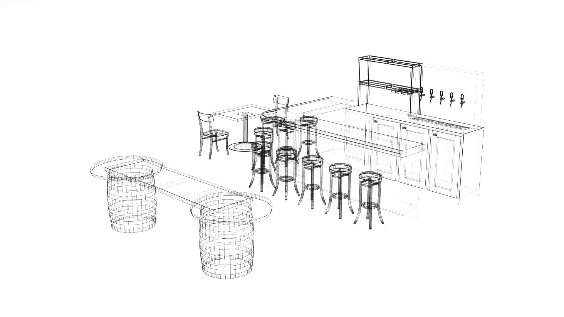 Furniture for bars Low-poly 3D model_11