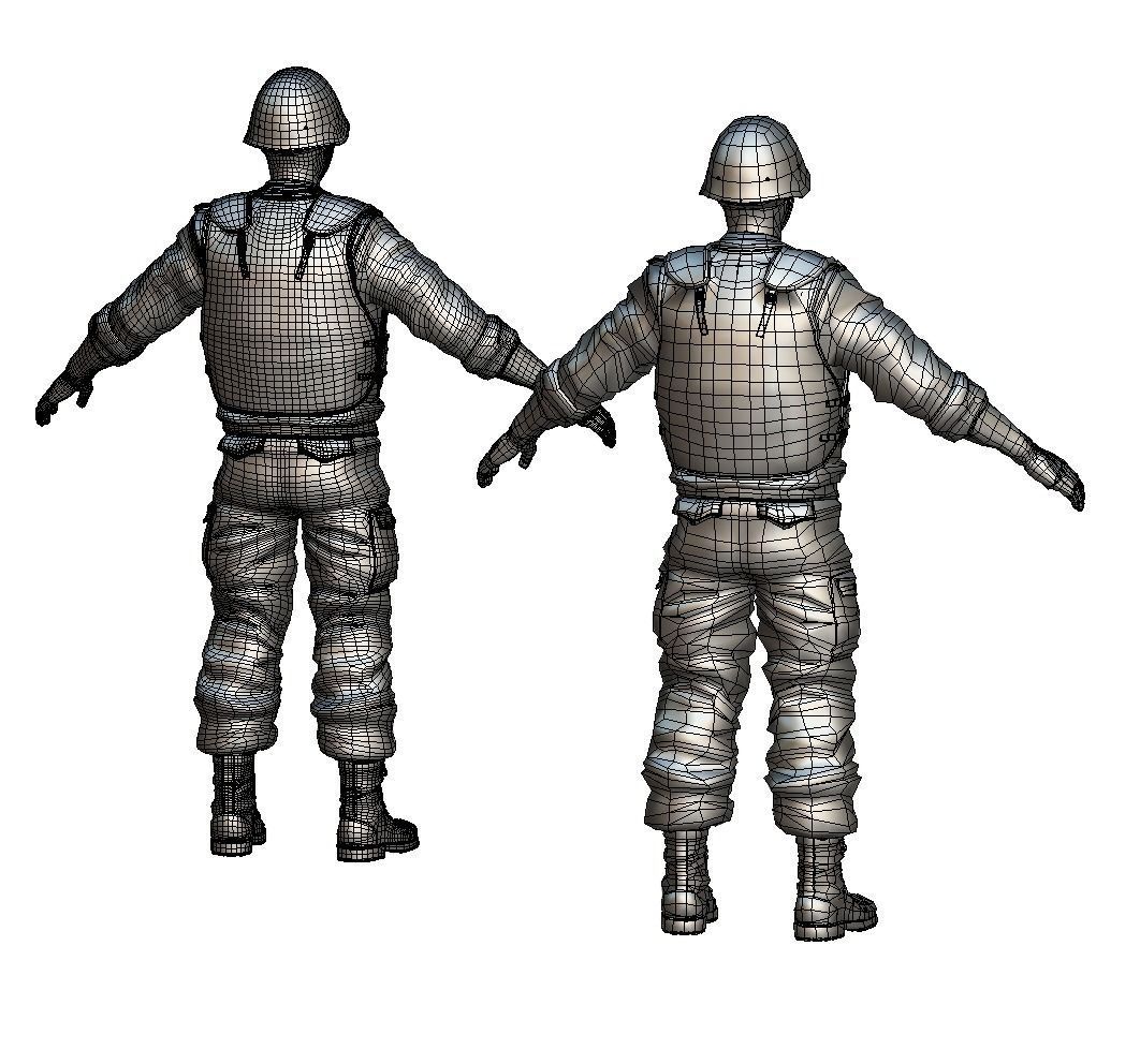 High Poly Subdivision Man Old USSR Soldier Low-poly 3D model_1