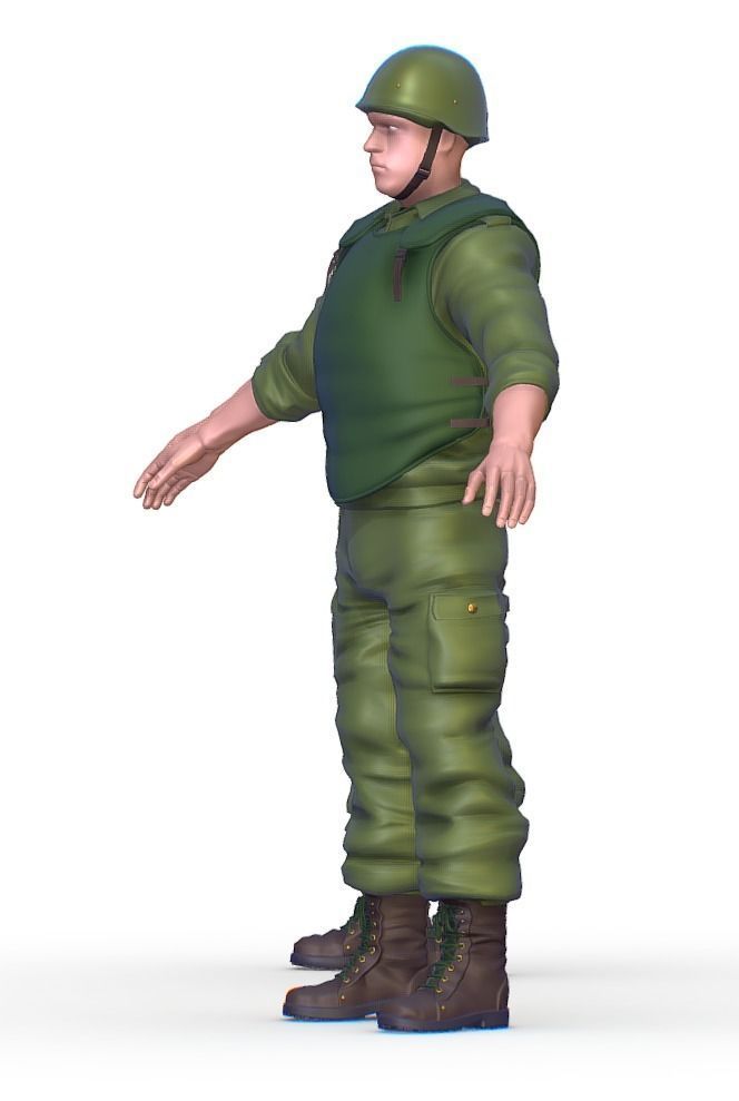 High Poly Subdivision Man Old USSR Soldier Low-poly 3D model_7