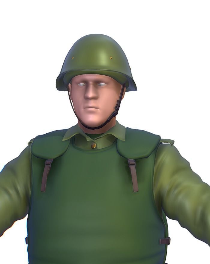 High Poly Subdivision Man Old USSR Soldier Low-poly 3D model_8