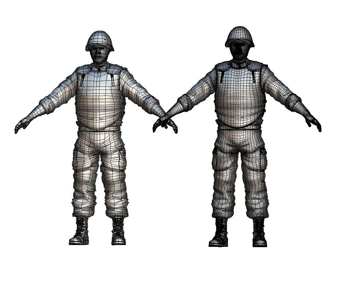High Poly Subdivision Man Old USSR Soldier Low-poly 3D model_5