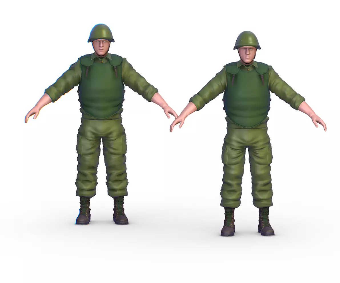High Poly Subdivision Man Old USSR Soldier Low-poly 3D model_0