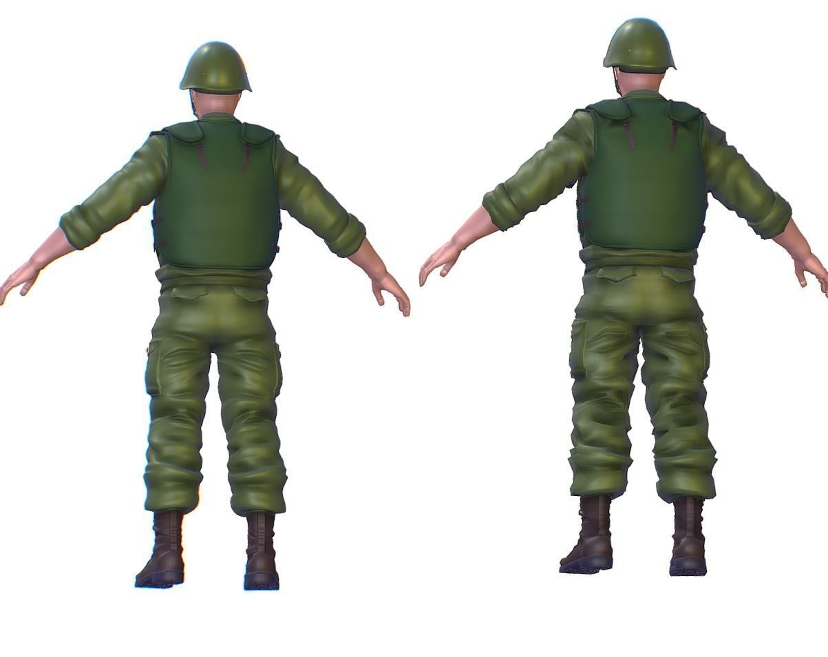 High Poly Subdivision Man Old USSR Soldier Low-poly 3D model_4