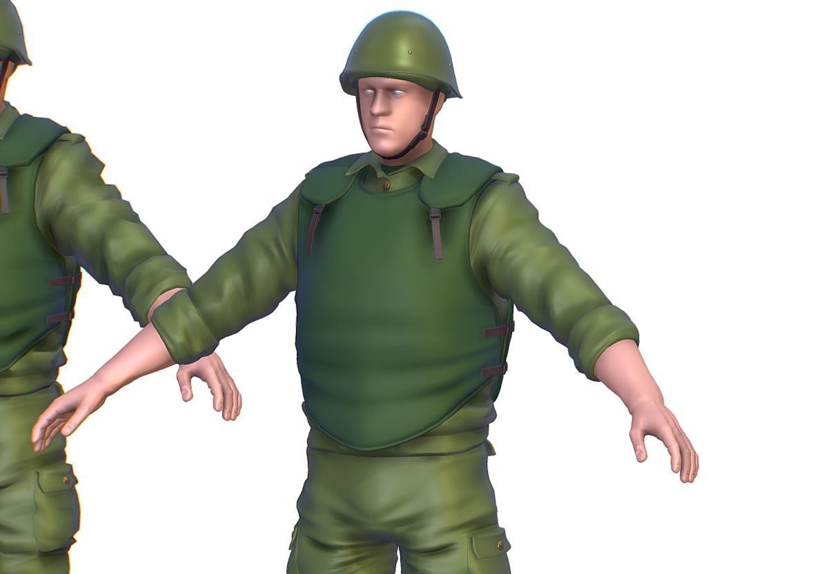 High Poly Subdivision Man Old USSR Soldier Low-poly 3D model_2