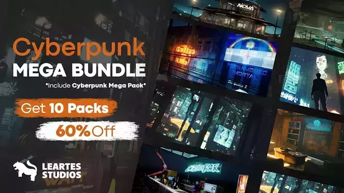 Cyberpunk Environment MegaBundle 10 packs in 1 Low-poly 3D model