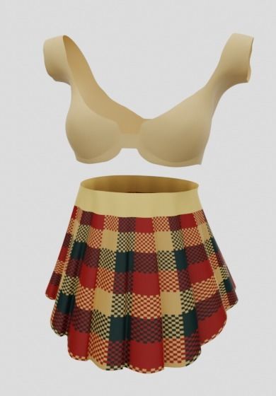 plain pleated skirt with top 3D model_1