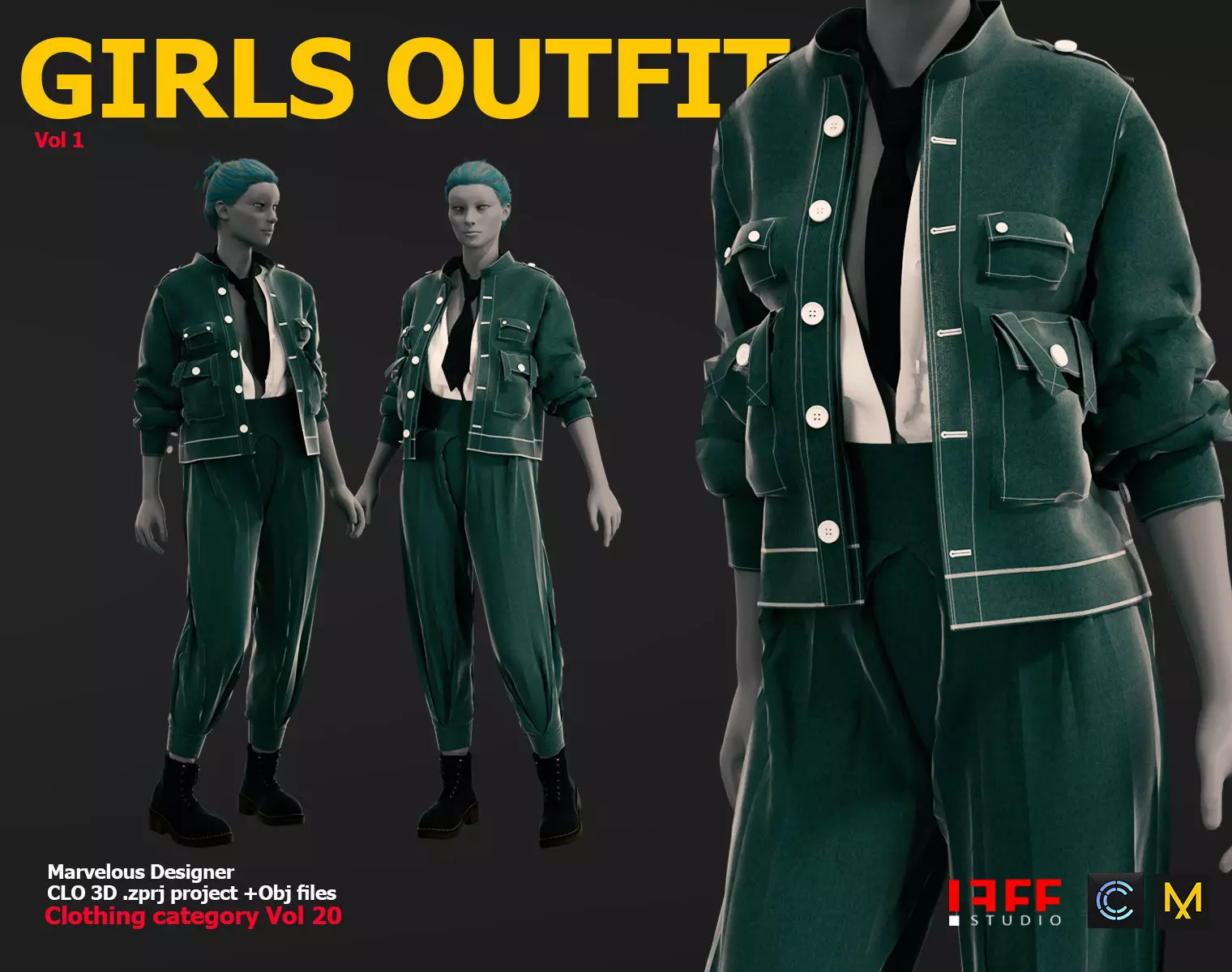Girls outfit 1 Marvelous CLO Project file VOL 20 Free low-poly 3D model
