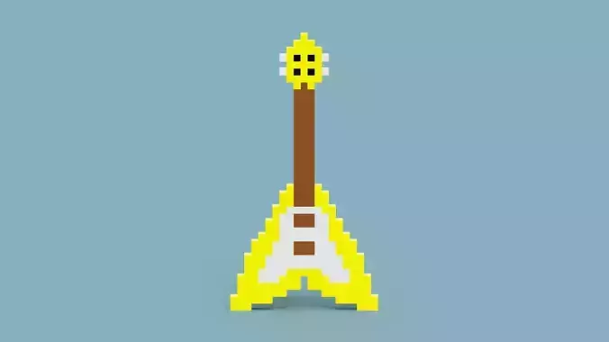 Voxel Yellow Electric Guitar Low-poly 3D model