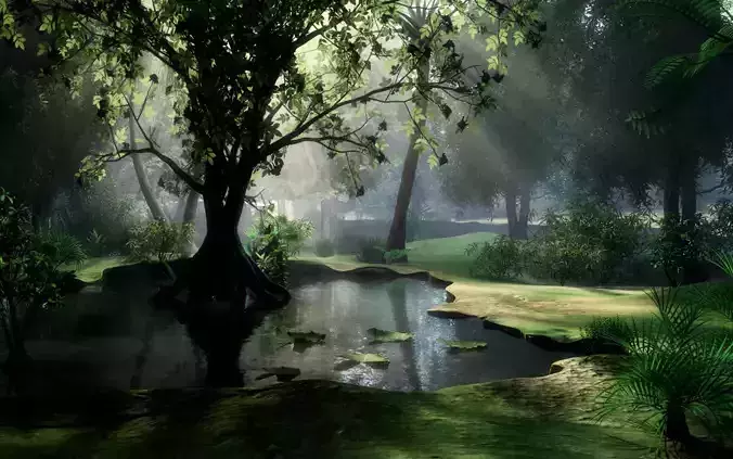 3D High Detailed Forest Lake Scene - Model