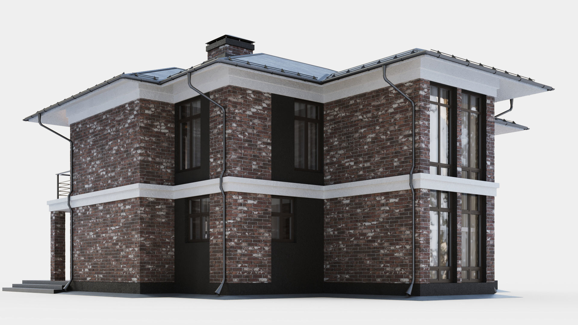 Modern two-story cottage 3D model_7