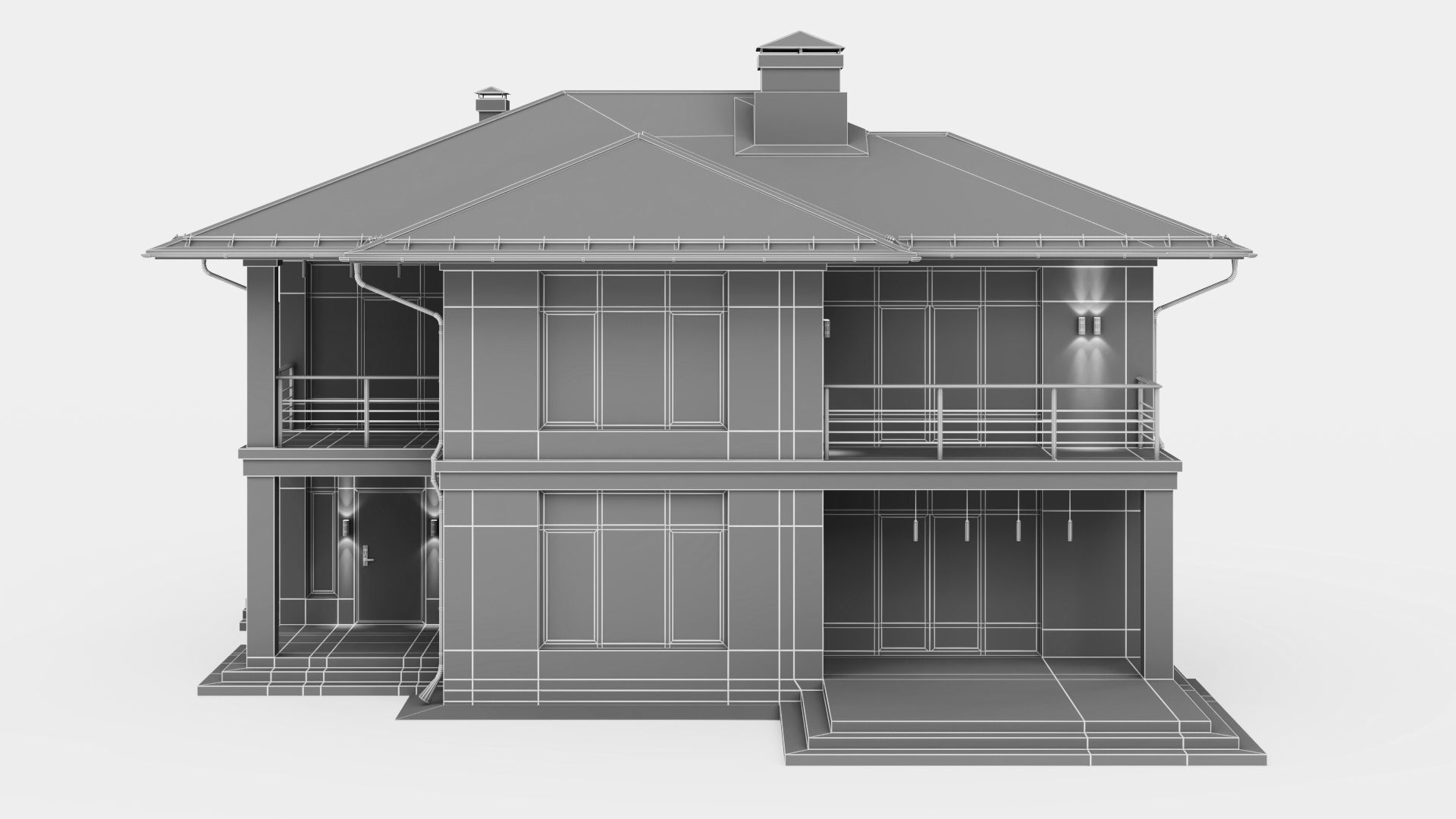 Modern two-story cottage 3D model_37