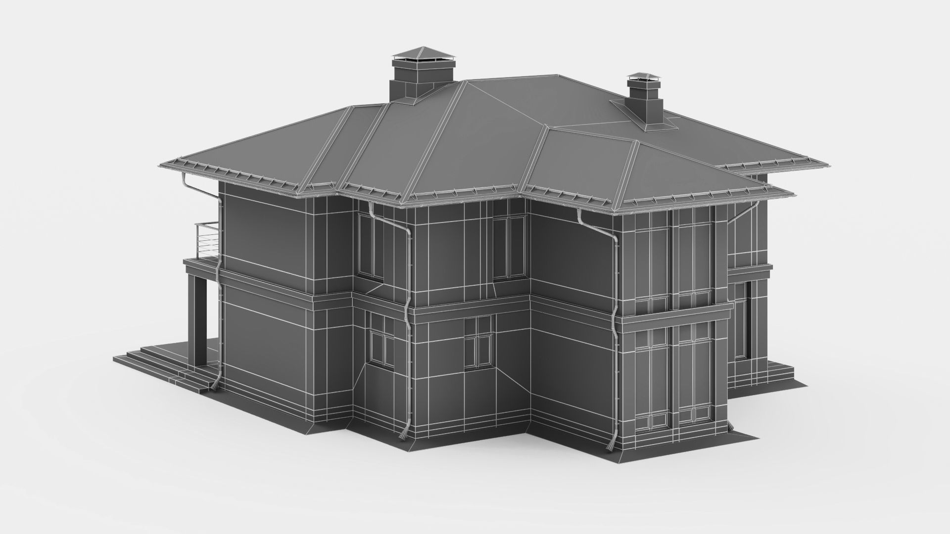 Modern two-story cottage 3D model_33