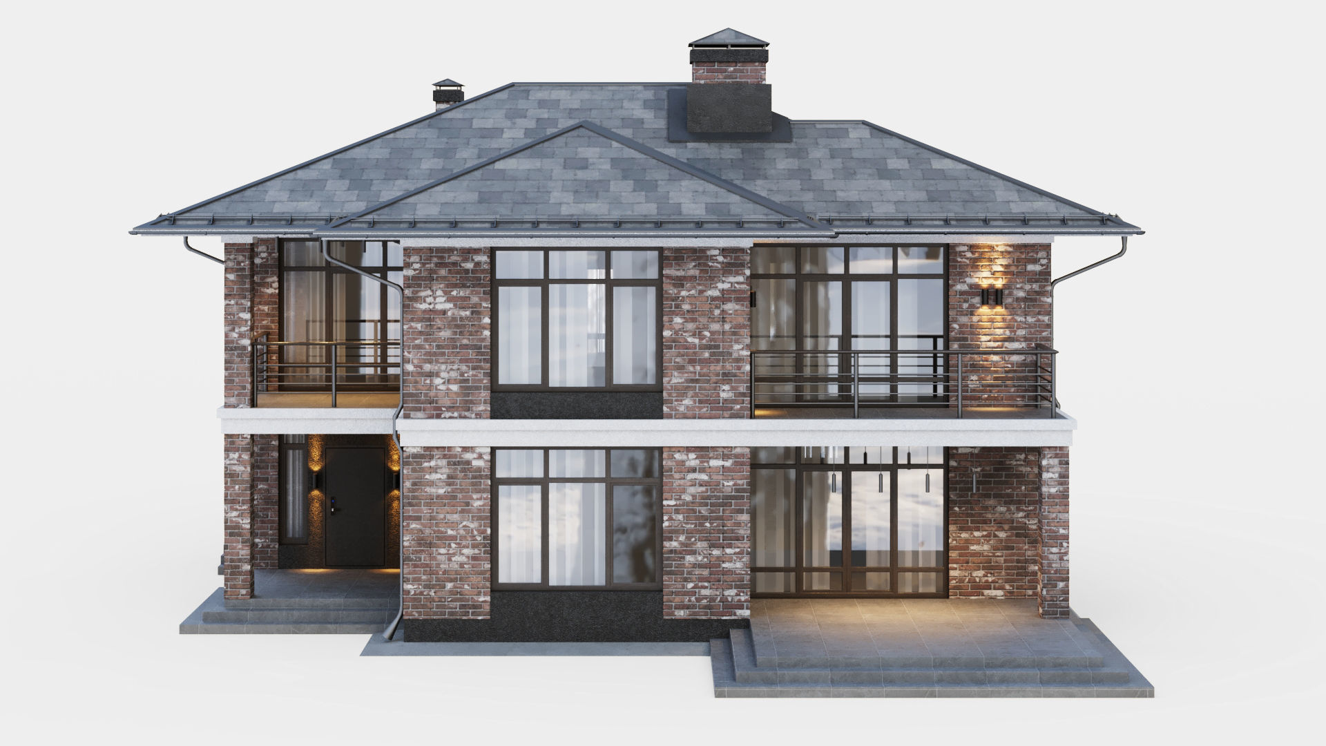 Modern two-story cottage 3D model_14