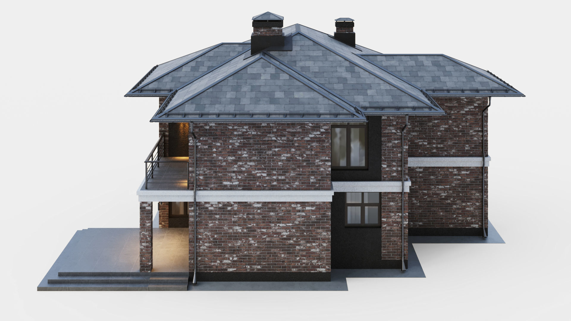 Modern two-story cottage 3D model_16