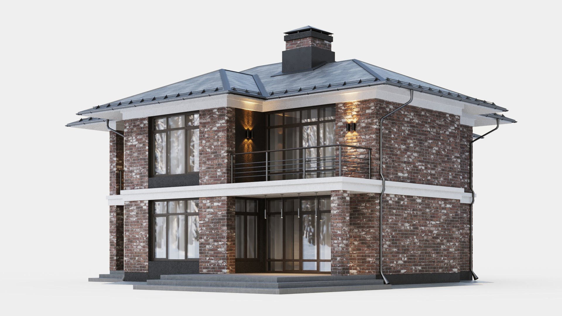 Modern two-story cottage 3D model_9