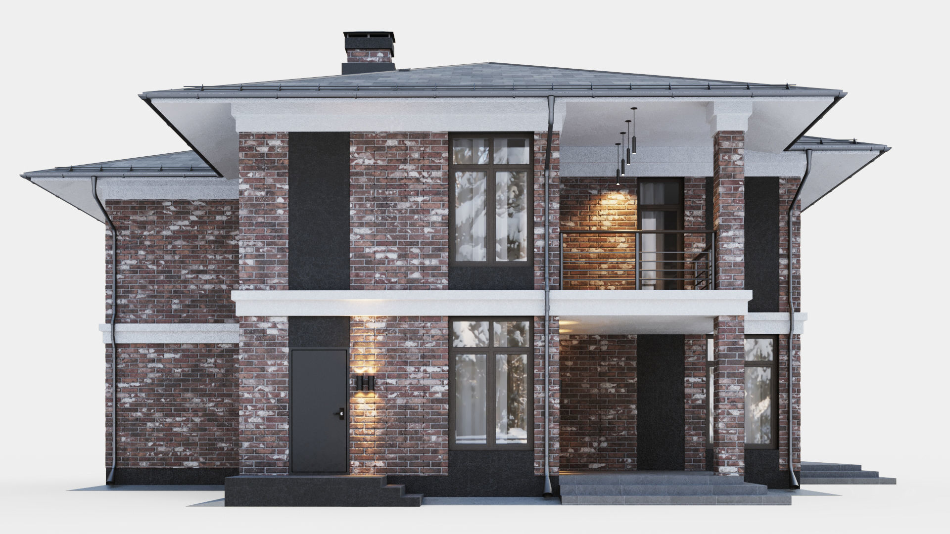 Modern two-story cottage 3D model_4