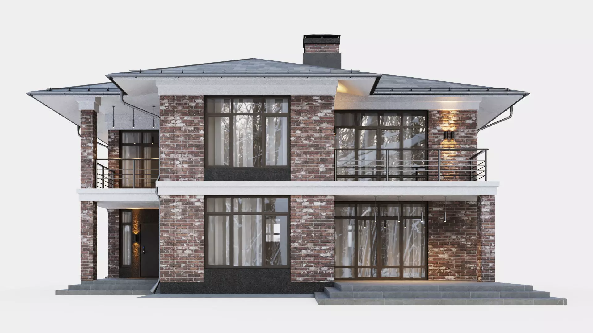 Modern two-story cottage 3D model_0