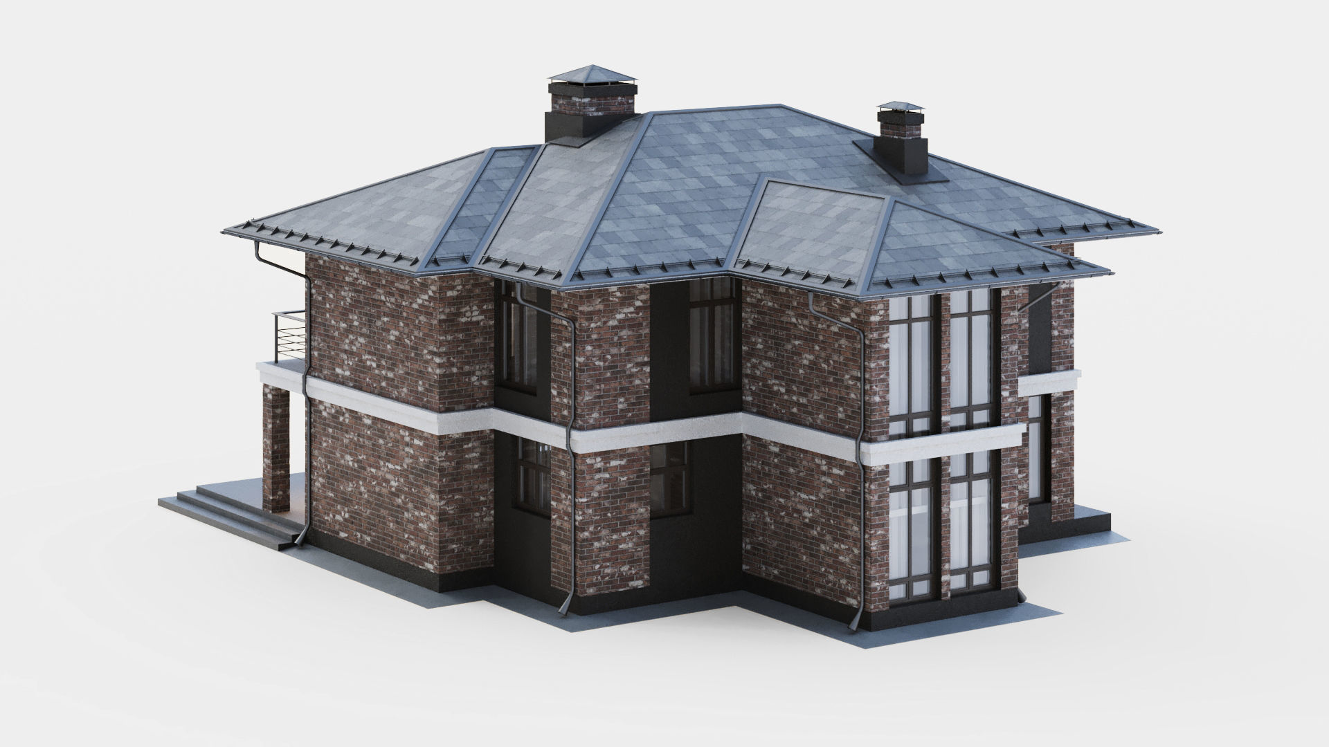 Modern two-story cottage 3D model_10