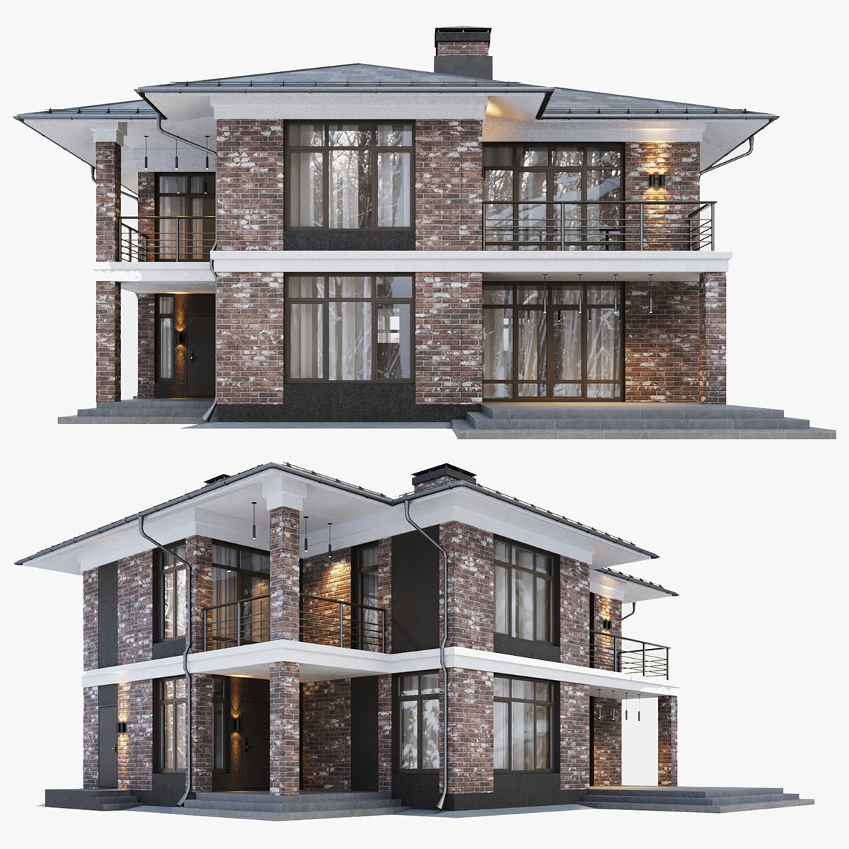 Modern two-story cottage 3D model_22