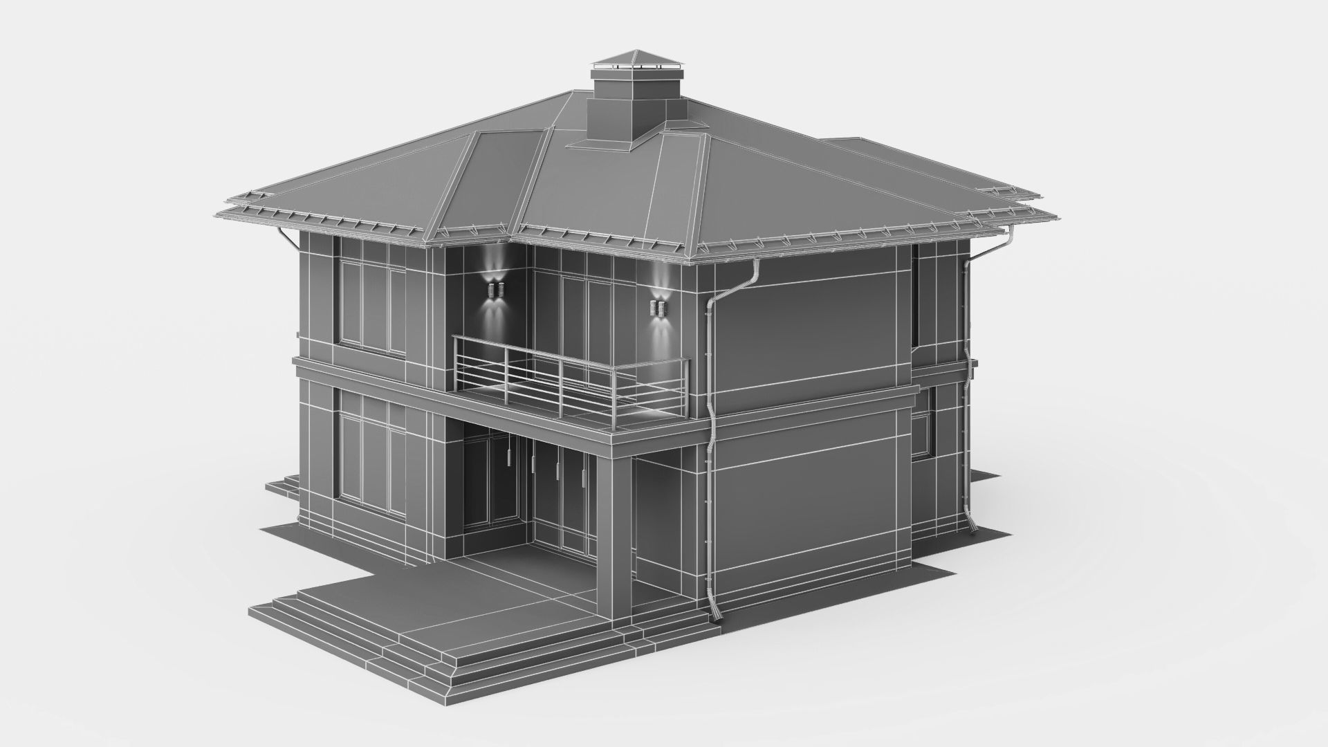 Modern two-story cottage 3D model_38