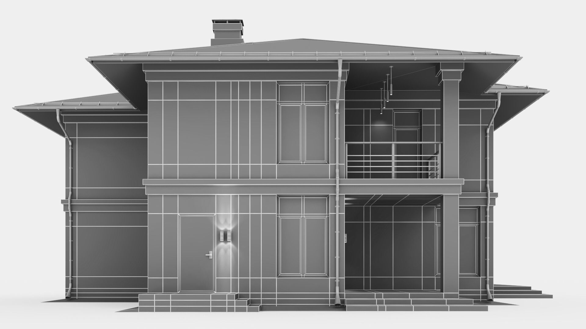 Modern two-story cottage 3D model_27