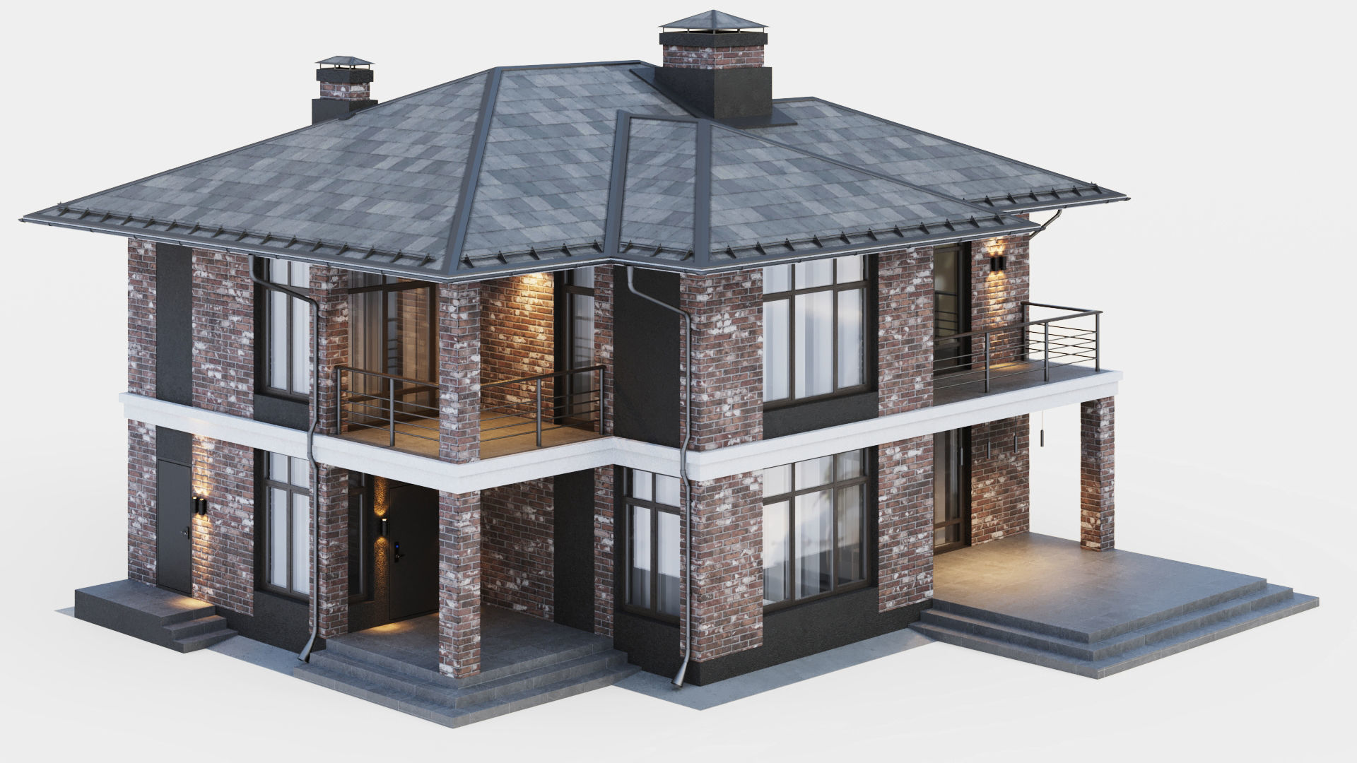 Modern two-story cottage 3D model_13