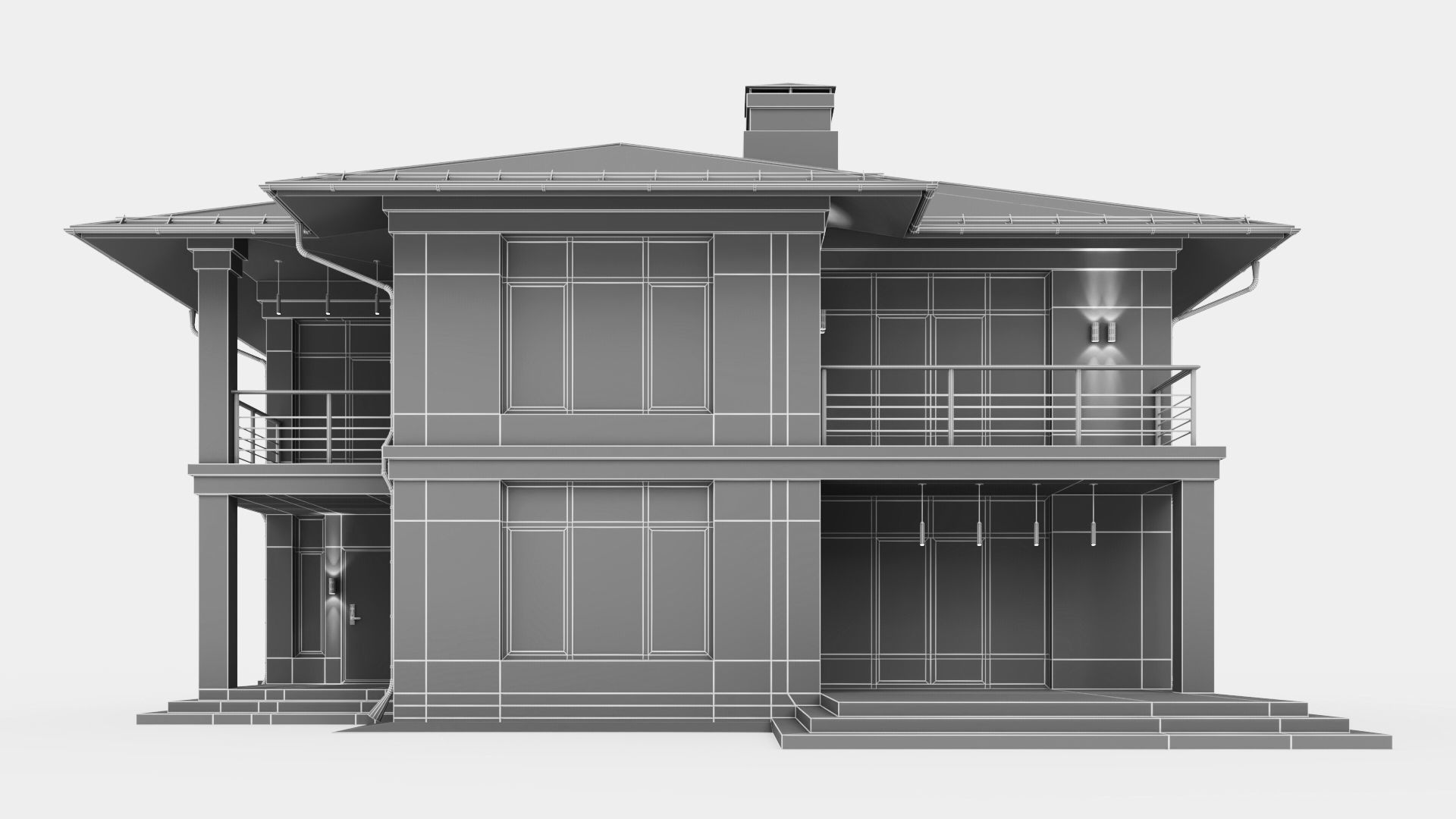 Modern two-story cottage 3D model_25
