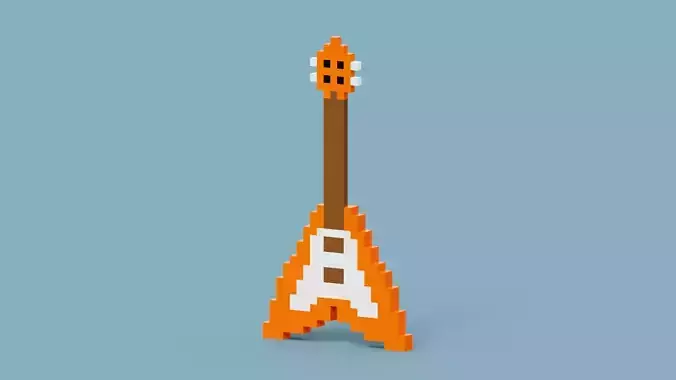 Voxel Orange Electric Guitar Low-poly 3D model