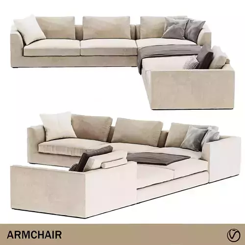 Sofa 1 sectional with pillows 3D model