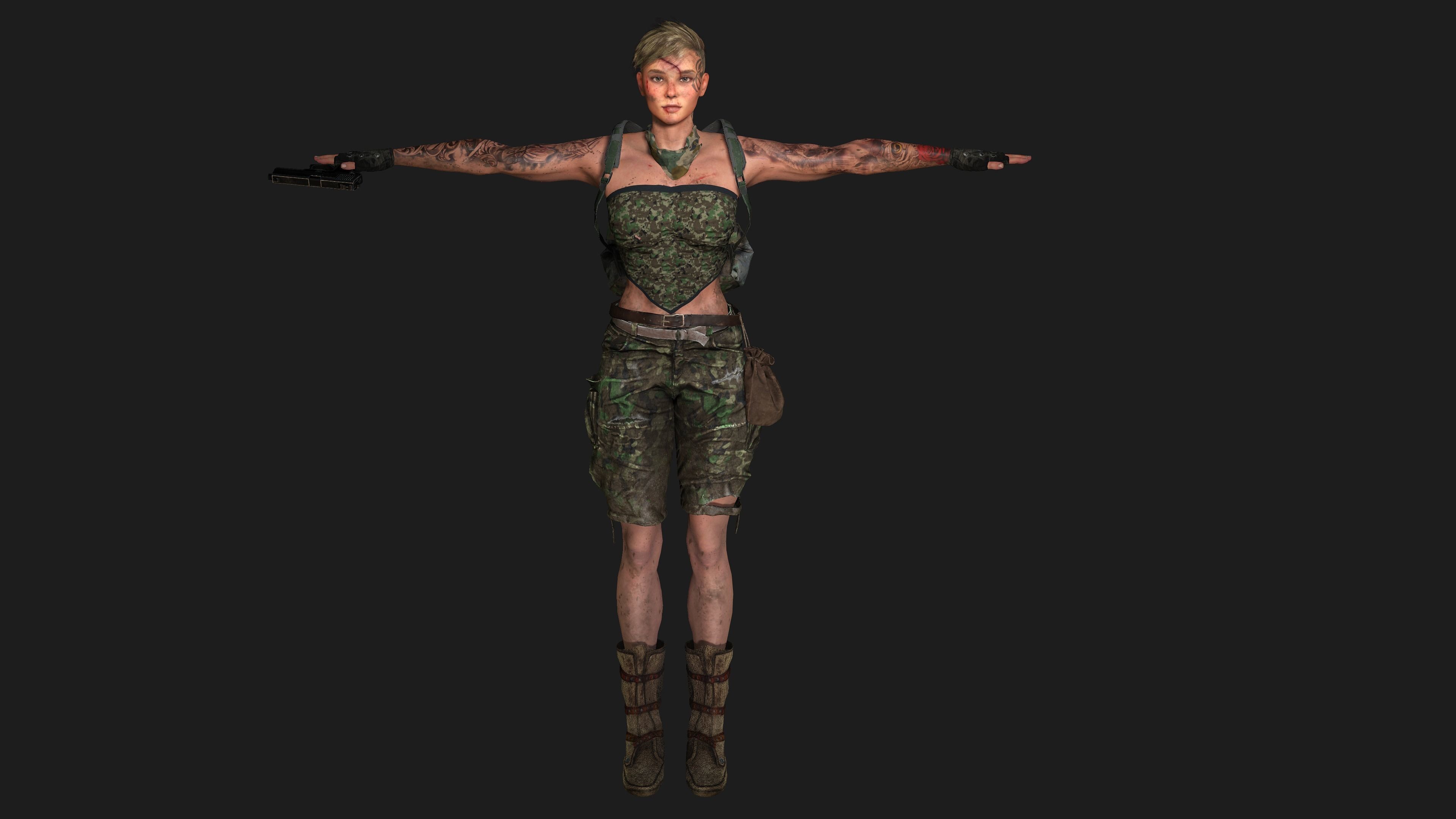 AAA 3D APOCALYPTIC FEMALE 02 - REALISTIC GAME READY CHARACTER Low-poly 3D model_15