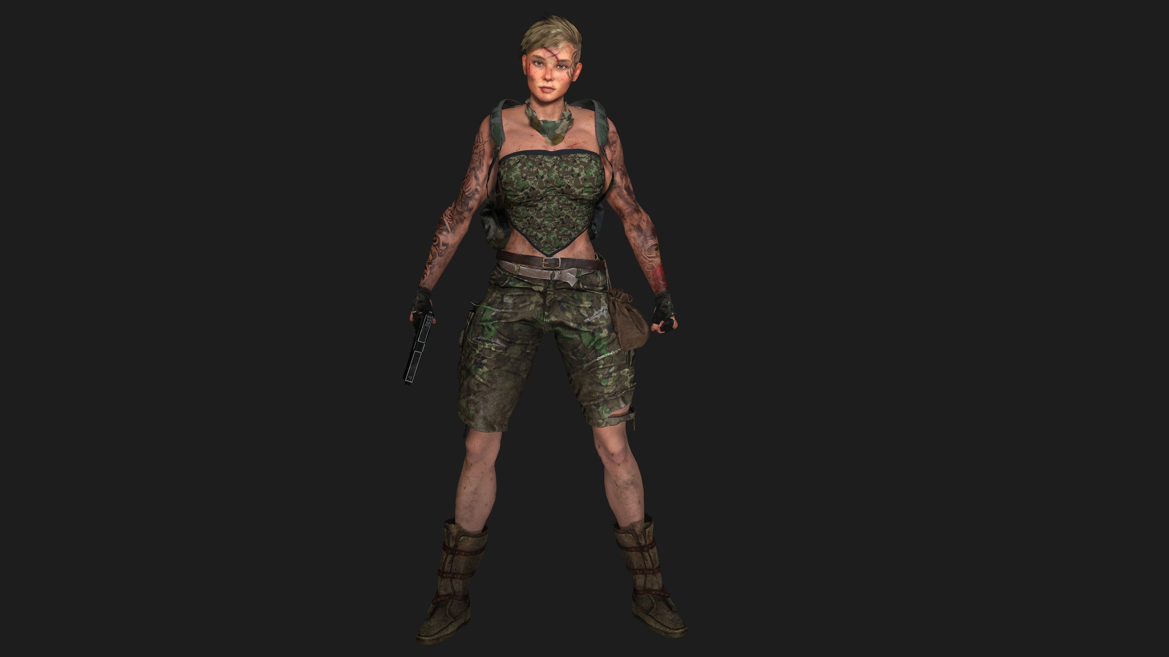 AAA 3D APOCALYPTIC FEMALE 02 - REALISTIC GAME READY CHARACTER Low-poly 3D model_7