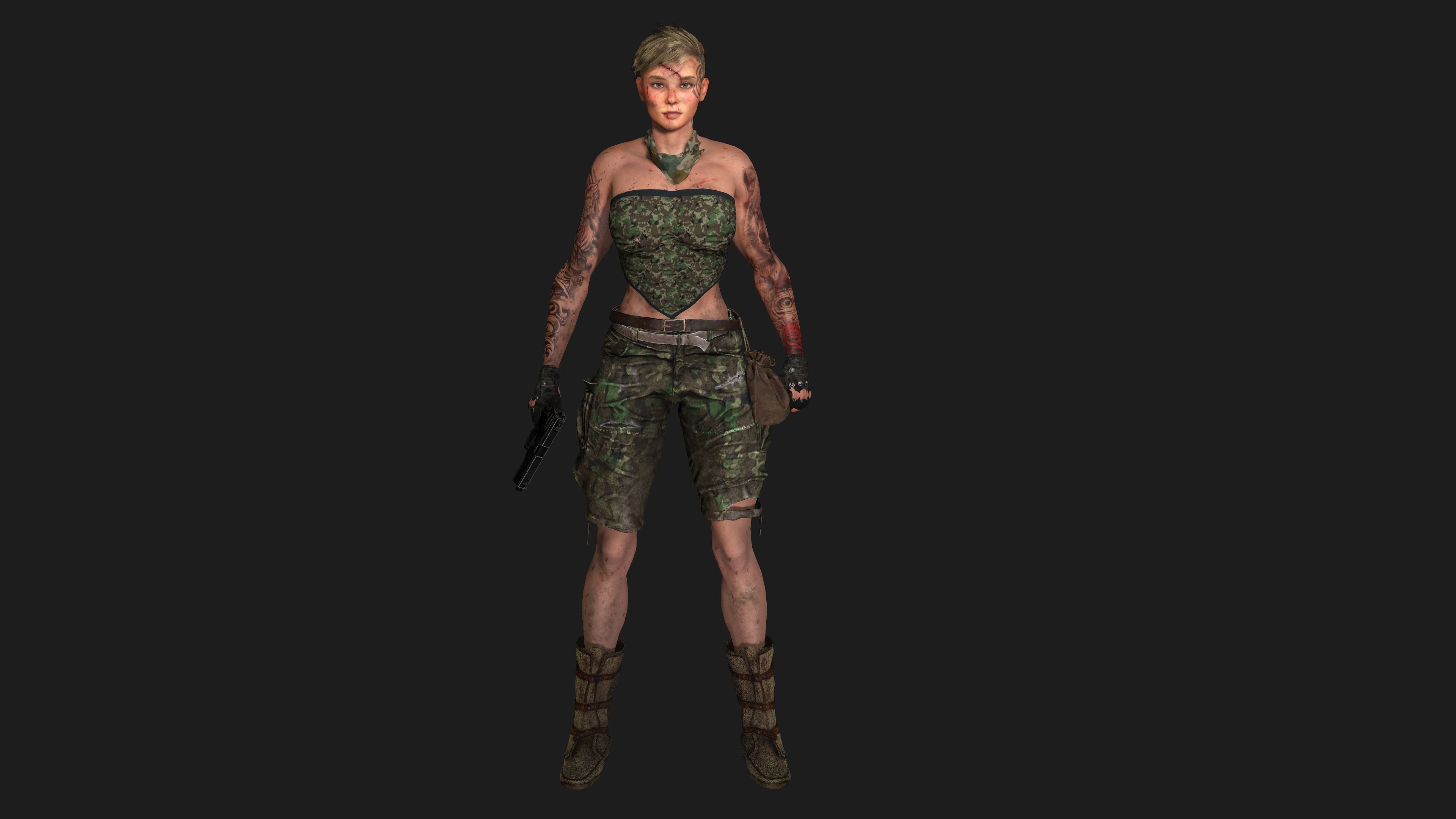 AAA 3D APOCALYPTIC FEMALE 02 - REALISTIC GAME READY CHARACTER Low-poly 3D model_11