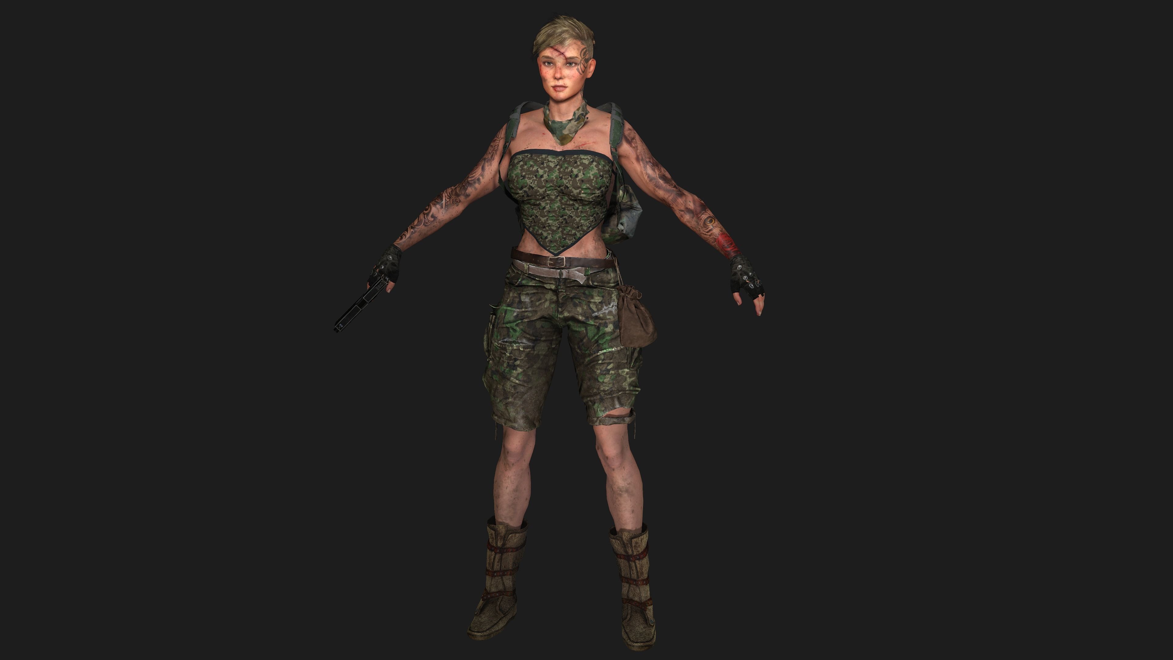 AAA 3D APOCALYPTIC FEMALE 02 - REALISTIC GAME READY CHARACTER Low-poly 3D model_1