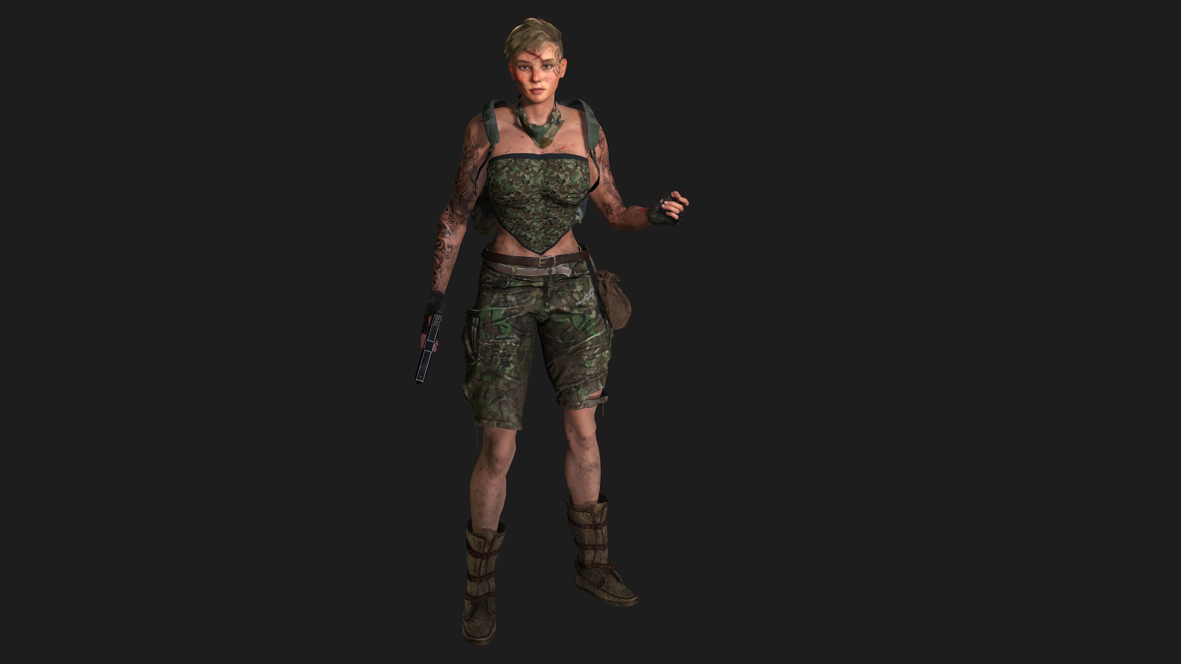 AAA 3D APOCALYPTIC FEMALE 02 - REALISTIC GAME READY CHARACTER Low-poly 3D model_9