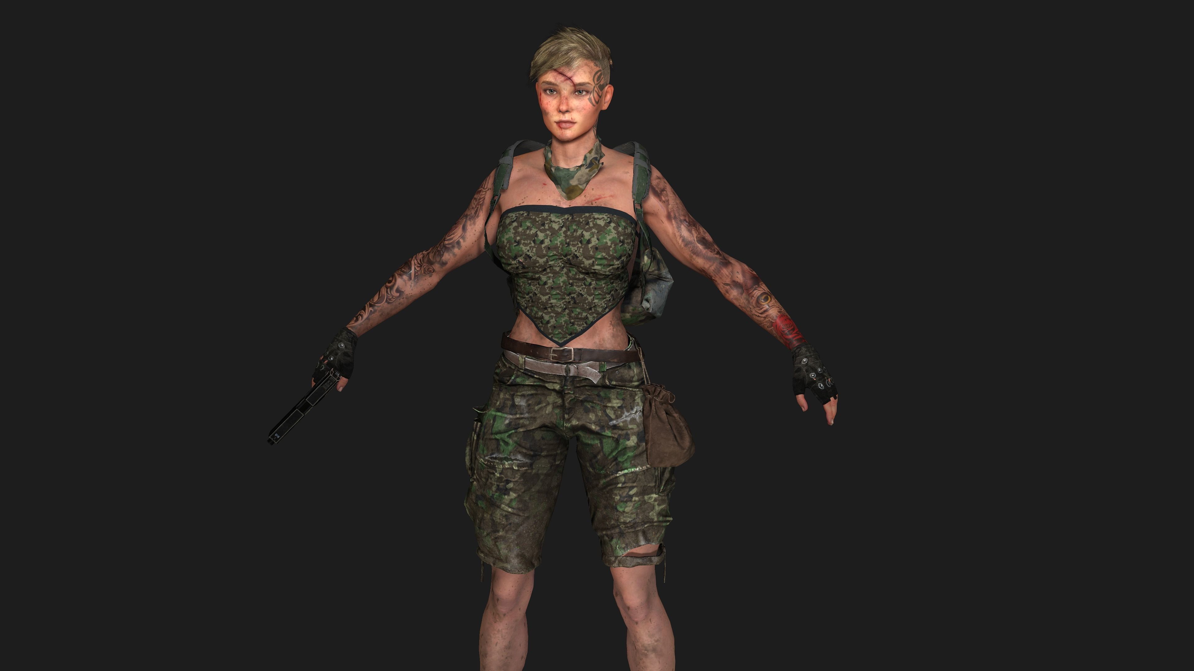 AAA 3D APOCALYPTIC FEMALE 02 - REALISTIC GAME READY CHARACTER Low-poly 3D model_2