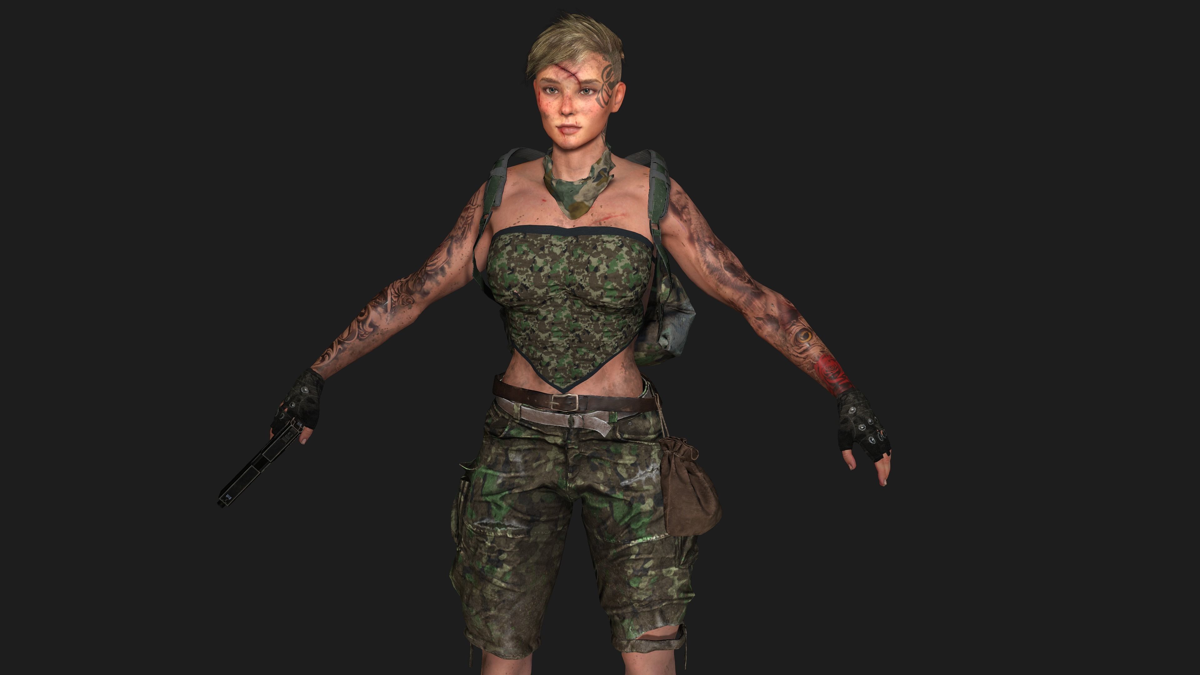AAA 3D APOCALYPTIC FEMALE 02 - REALISTIC GAME READY CHARACTER Low-poly 3D model_3