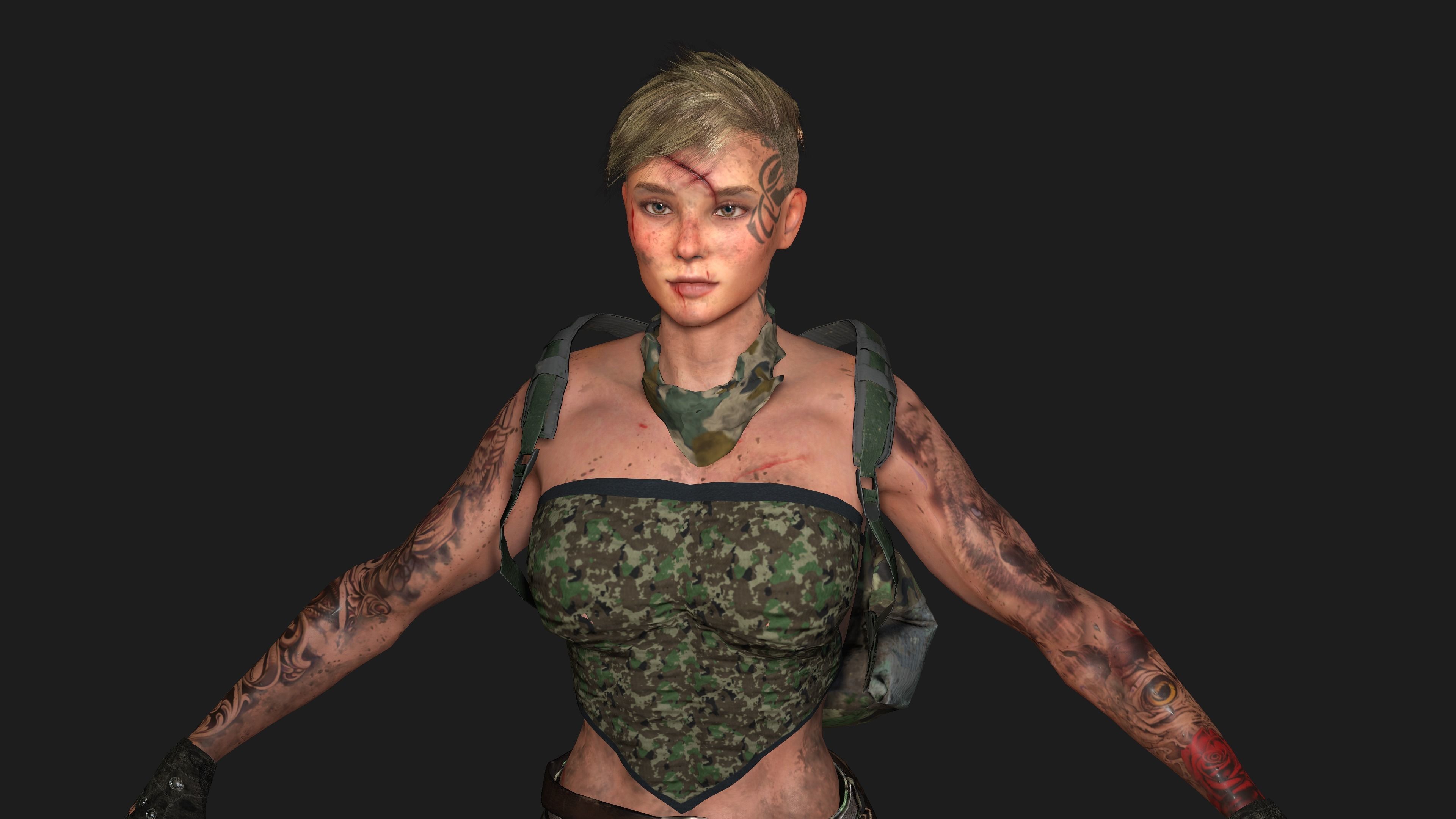 AAA 3D APOCALYPTIC FEMALE 02 - REALISTIC GAME READY CHARACTER Low-poly 3D model_5