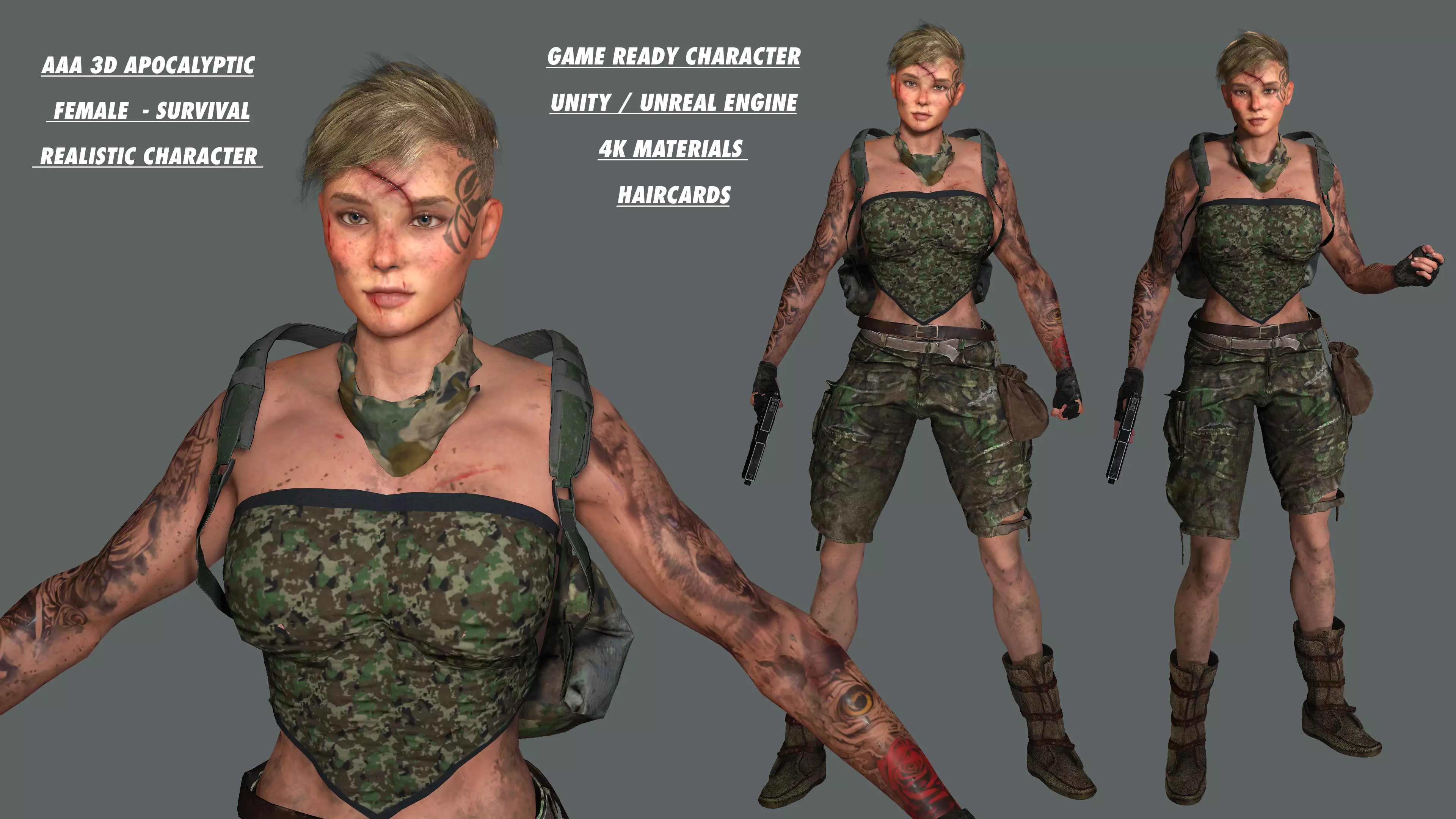 AAA 3D APOCALYPTIC FEMALE 02 - REALISTIC GAME READY CHARACTER Low-poly 3D model_0
