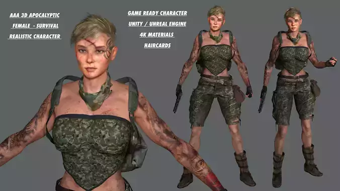 AAA 3D APOCALYPTIC FEMALE 02 - REALISTIC GAME READY CHARACTER Low-poly 3D model AAA 3D APOCALYPTIC FEMALE 02 - REALISTIC GAME READY CHARACTER Low-poly 3D model
