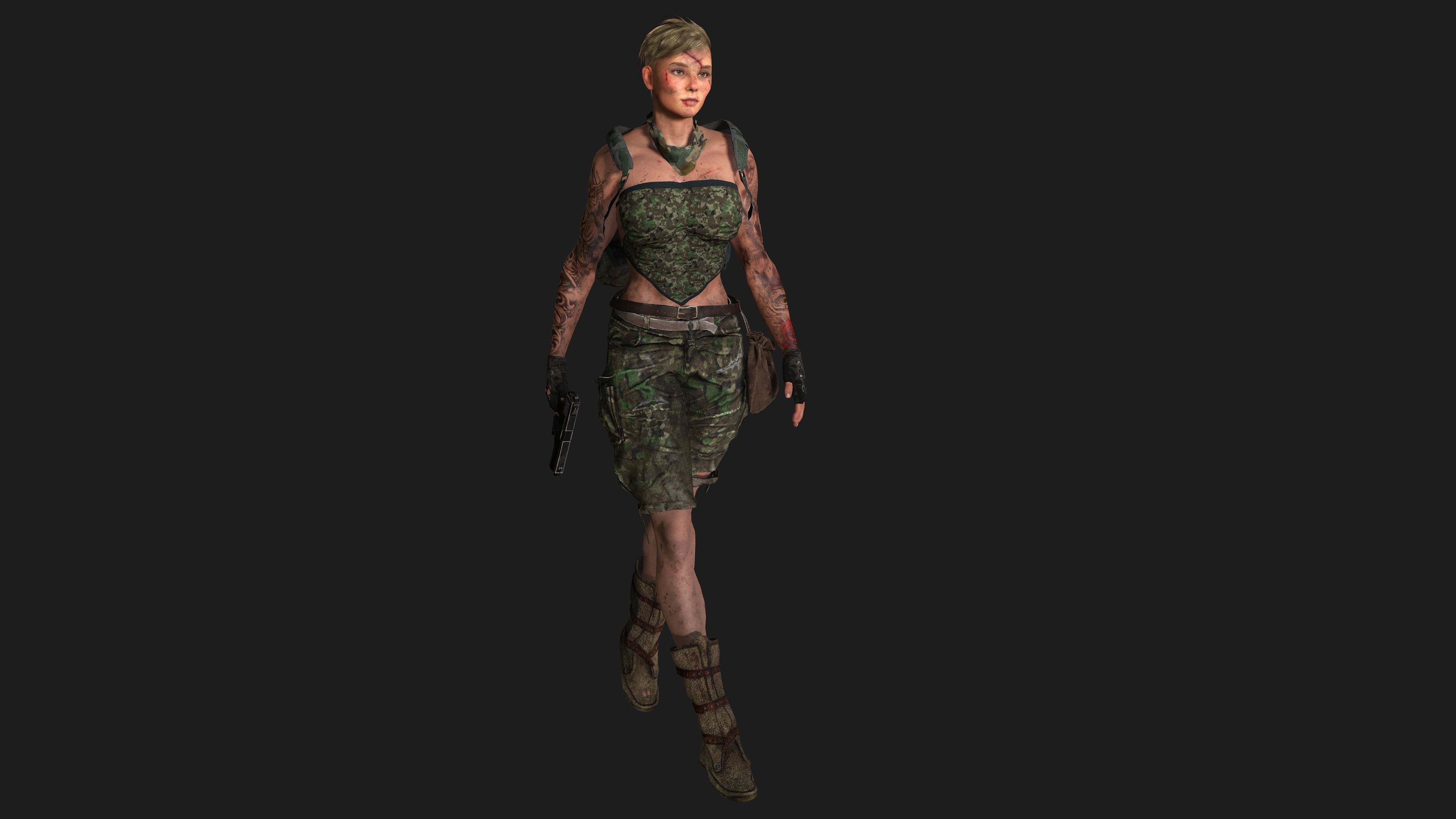 AAA 3D APOCALYPTIC FEMALE 02 - REALISTIC GAME READY CHARACTER Low-poly 3D model_8