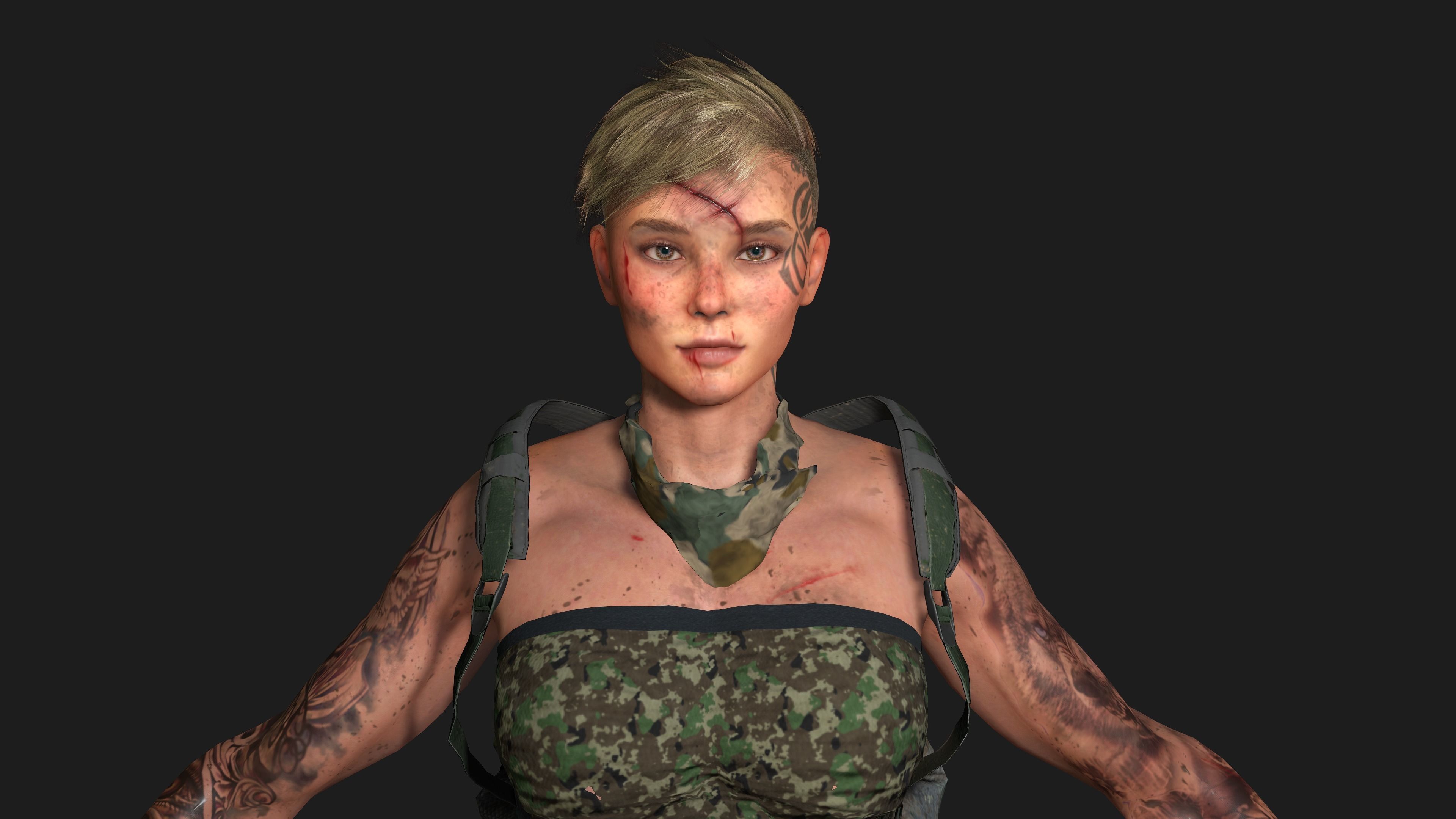 AAA 3D APOCALYPTIC FEMALE 02 - REALISTIC GAME READY CHARACTER Low-poly 3D model_6