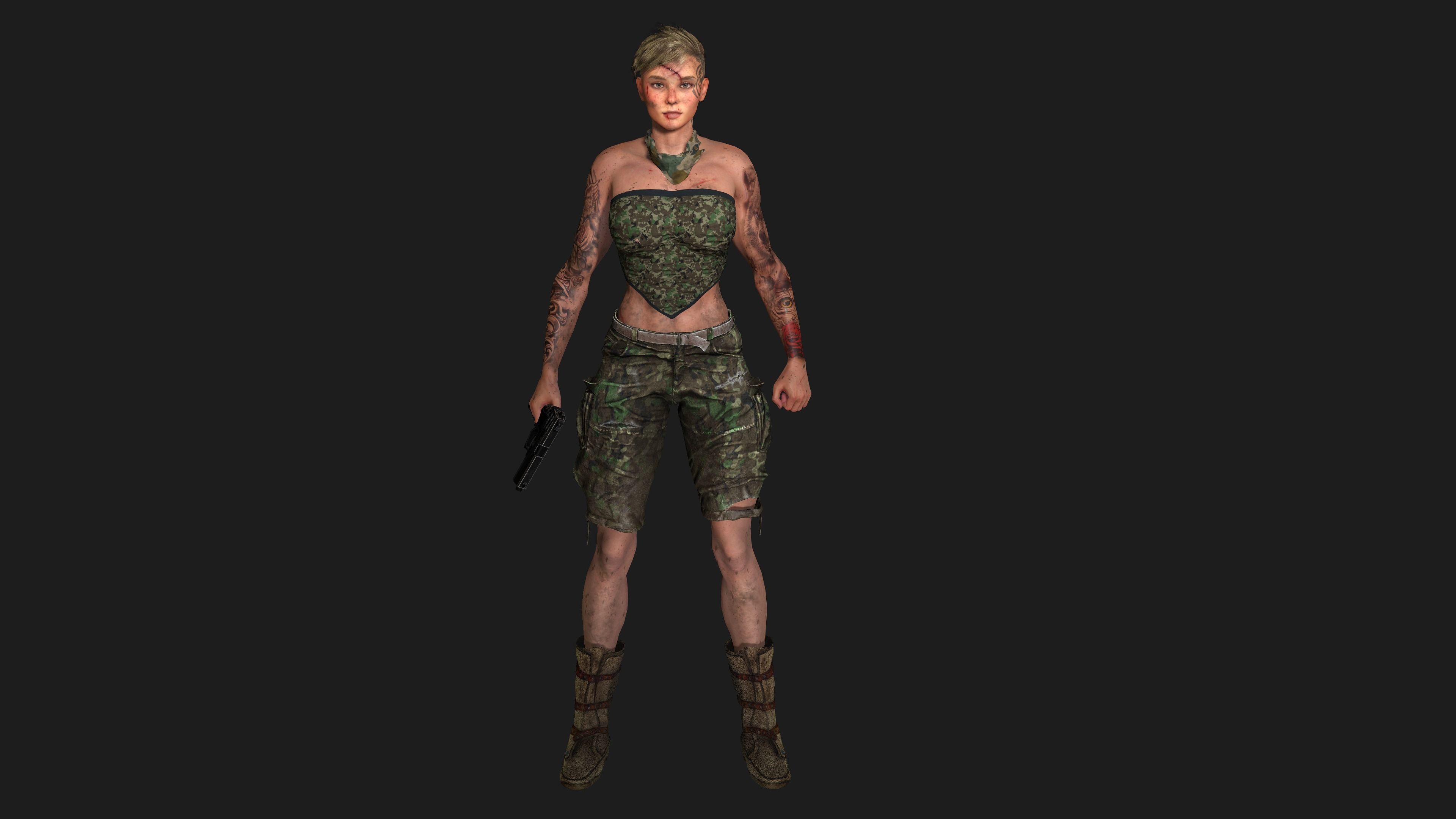 AAA 3D APOCALYPTIC FEMALE 02 - REALISTIC GAME READY CHARACTER Low-poly 3D model_12