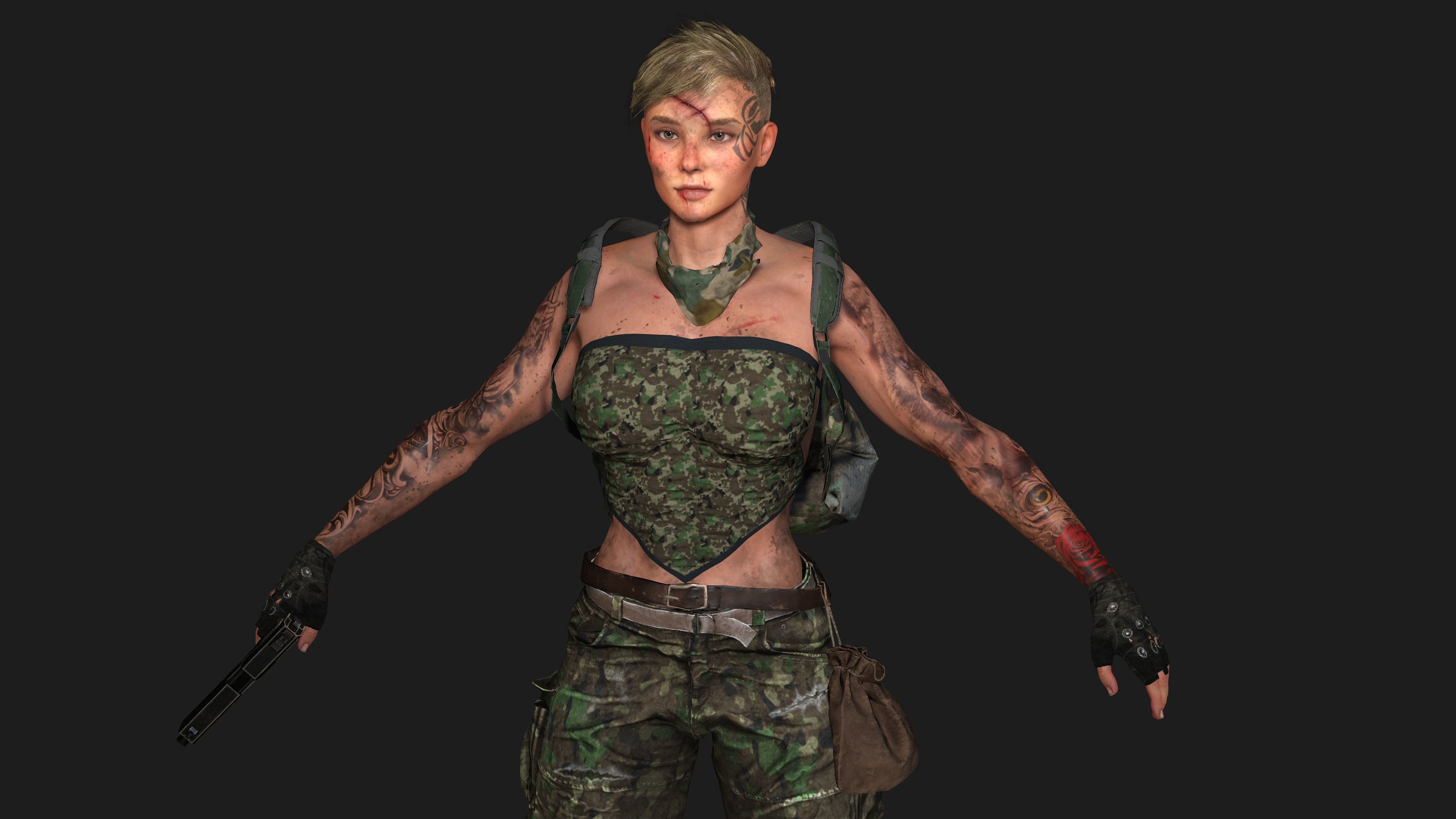 AAA 3D APOCALYPTIC FEMALE 02 - REALISTIC GAME READY CHARACTER Low-poly 3D model_4