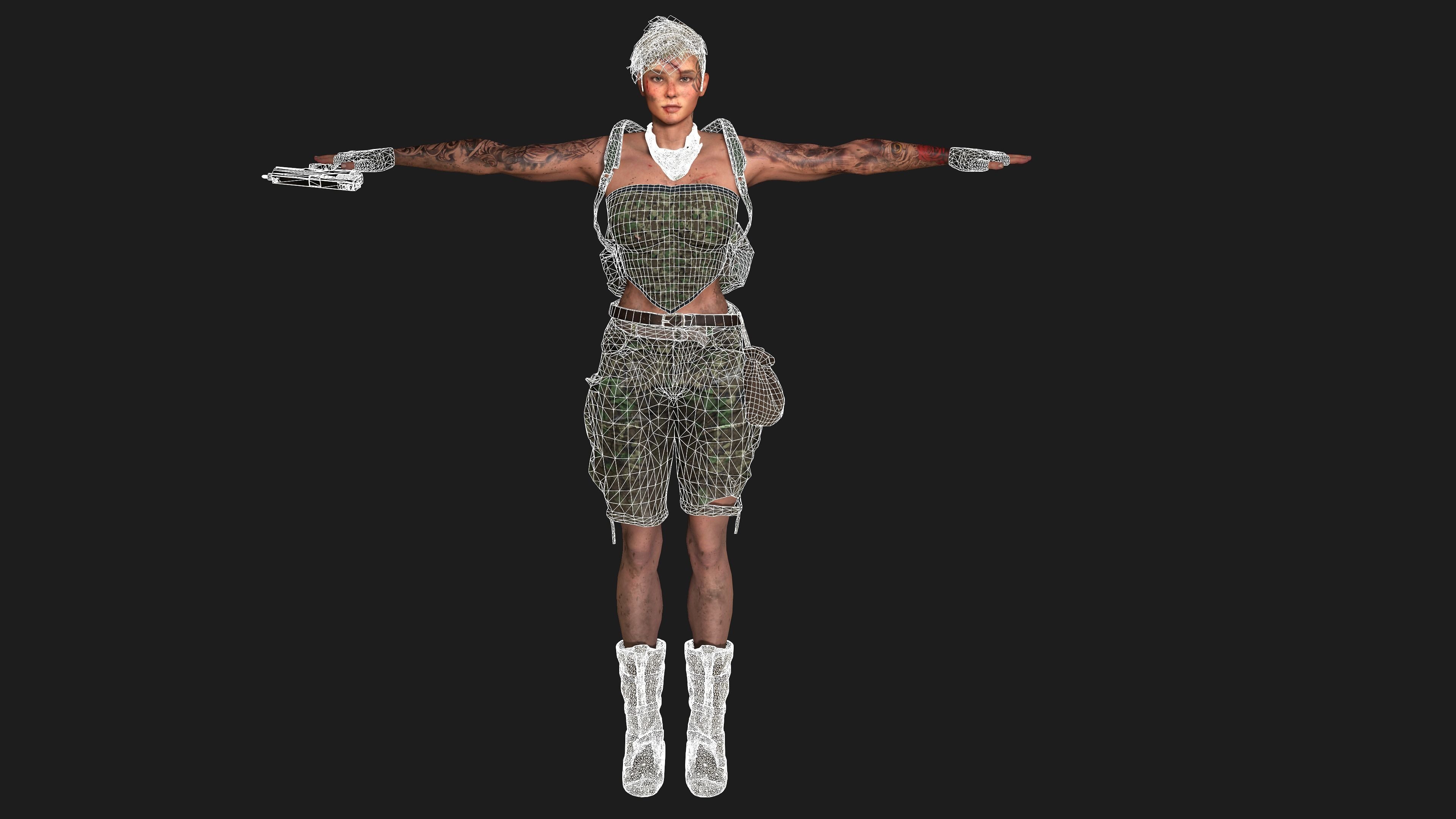 AAA 3D APOCALYPTIC FEMALE 02 - REALISTIC GAME READY CHARACTER Low-poly 3D model_16