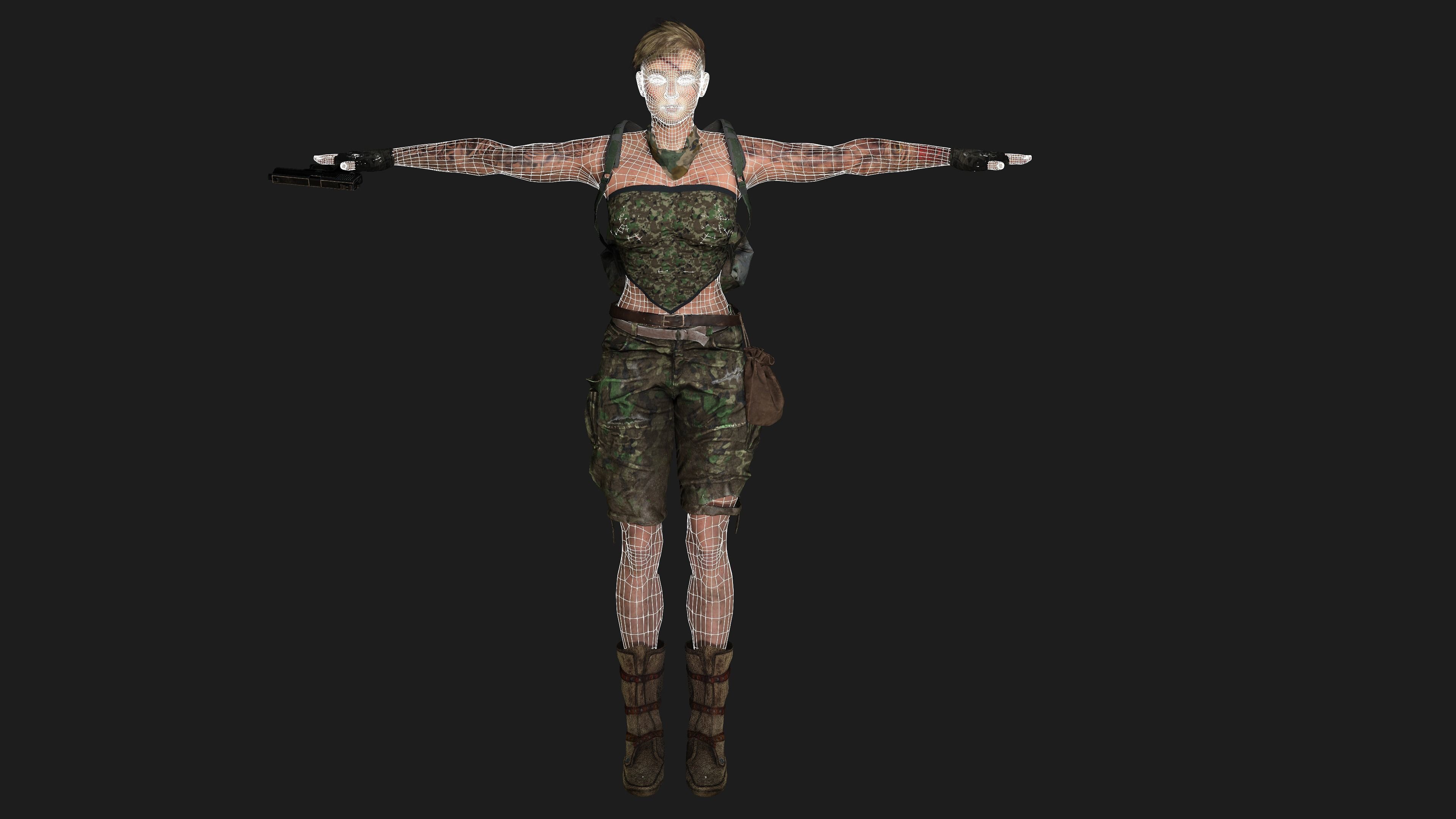 AAA 3D APOCALYPTIC FEMALE 02 - REALISTIC GAME READY CHARACTER Low-poly 3D model_17