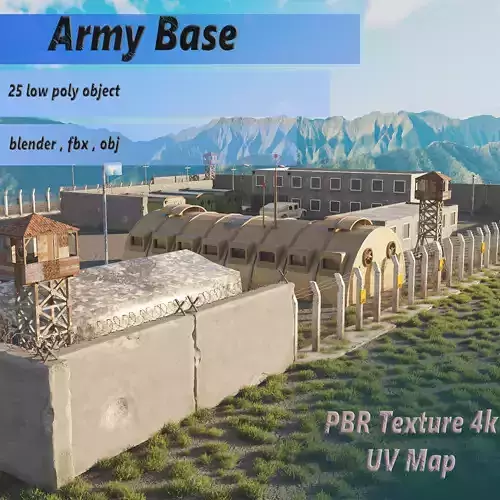 Army base Low-poly 3D model