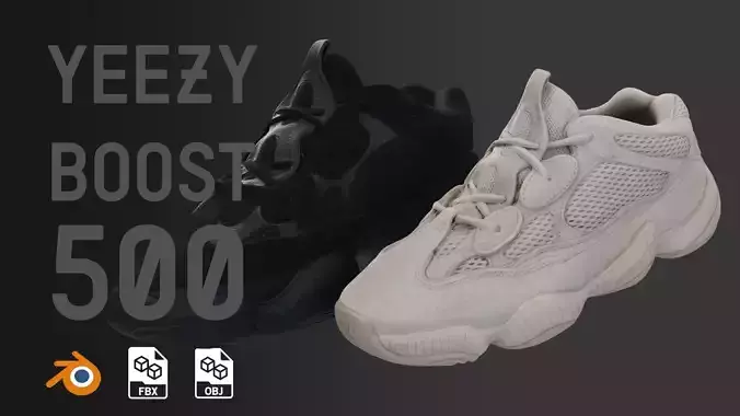 Yeezy Boost 500 Black White Low-poly 3D model