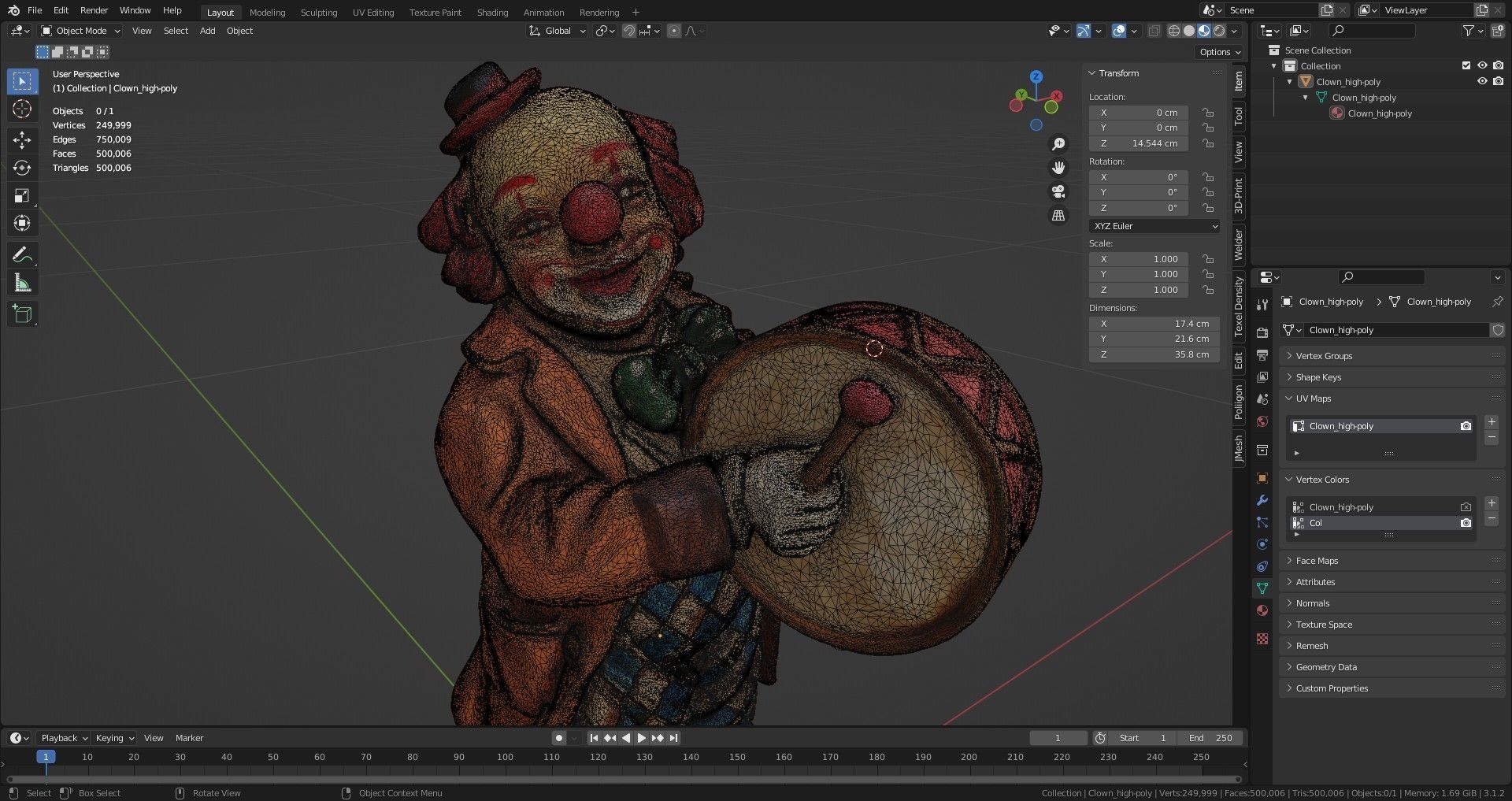 Clown statuette high-poly 3D model_37
