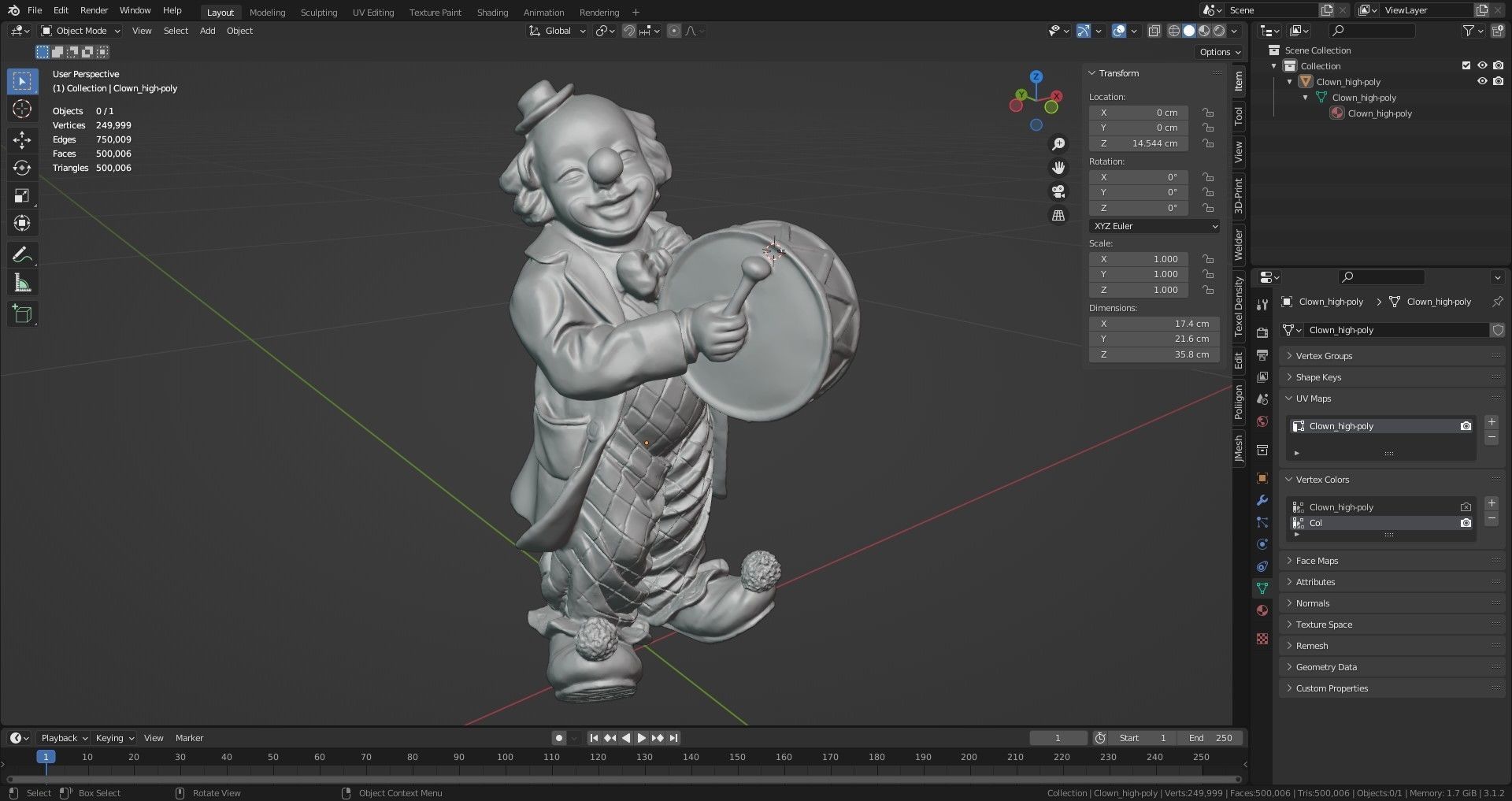 Clown statuette high-poly 3D model_36